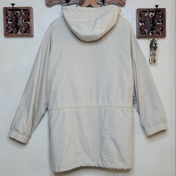 VTG London Fog Mens Lightweight Khaki Tan Cargo Parka Jacket Removable Hood✨️XL - Picture 2 of 16